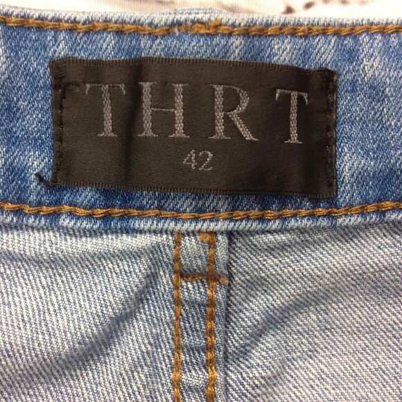 THRT Denim Jeans Hazard Warning Men's Sz 42 Grunge Orange Streetwear Distressed - Picture 3 of 13